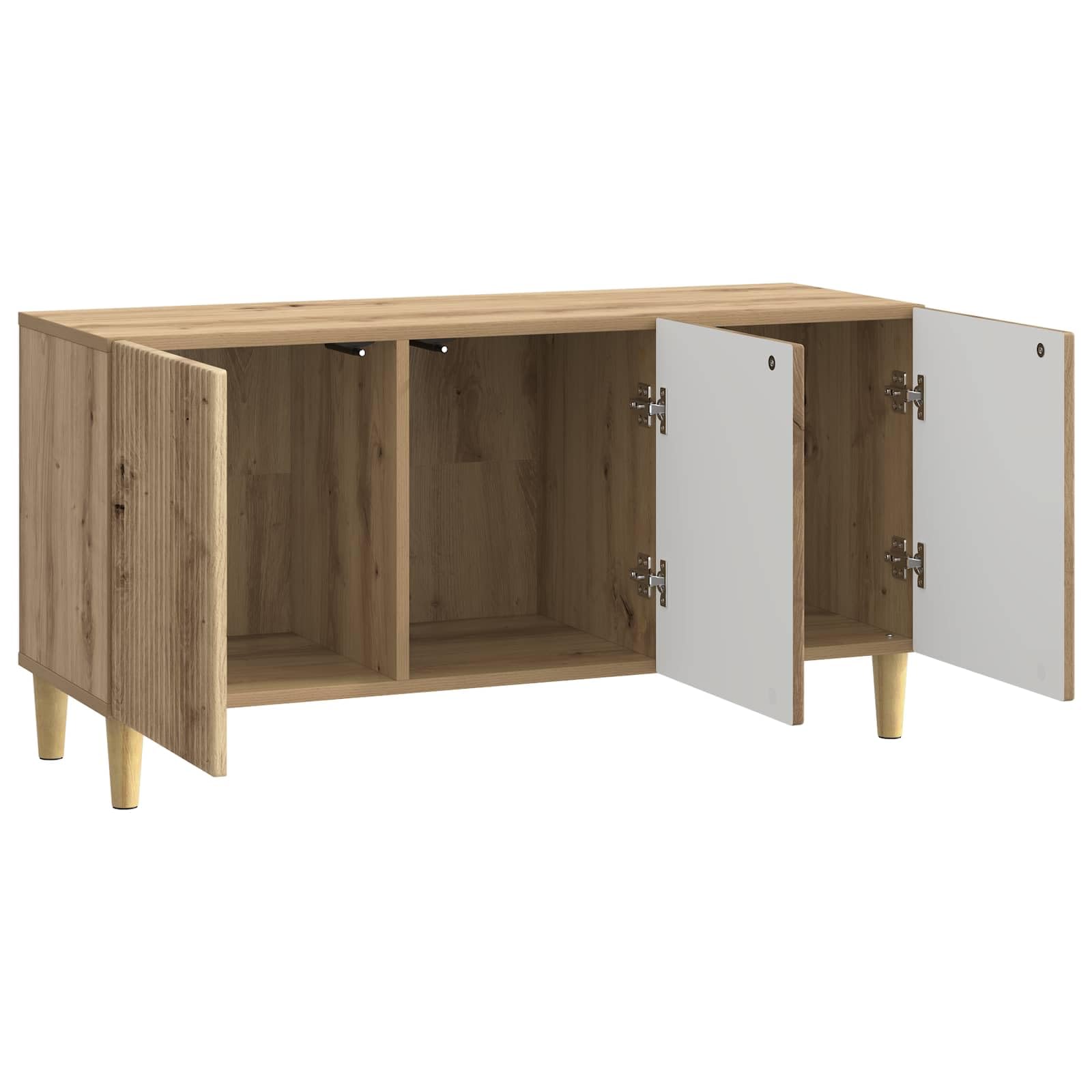 Mobile TV basso in rovere Artisan, 99 x 34,5 x 50 cm, mobile TV vintage con 3 ante e gambe coniche, unità multimediale stabile, credenza per soggiorno