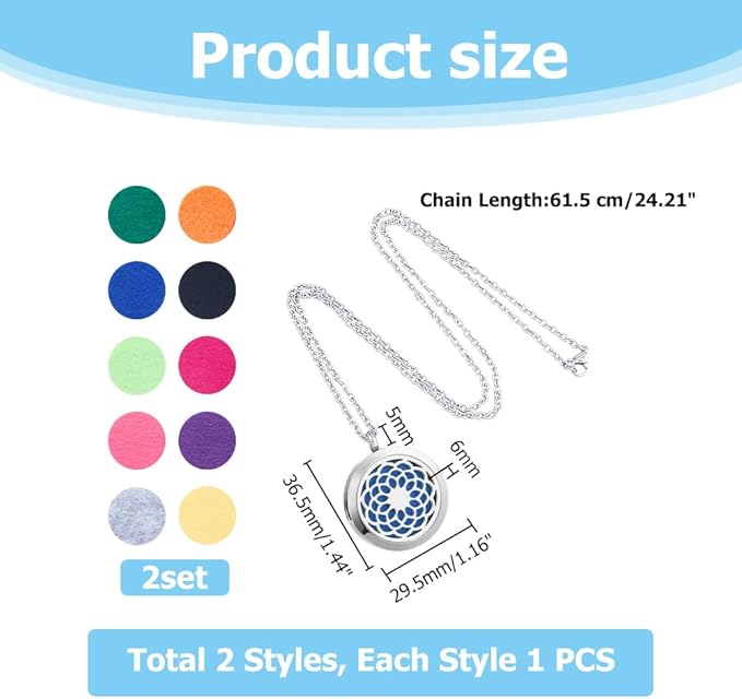 Juego de 2 Collares Difusores de Aromaterapia Acero Inoxidable miniatura 2