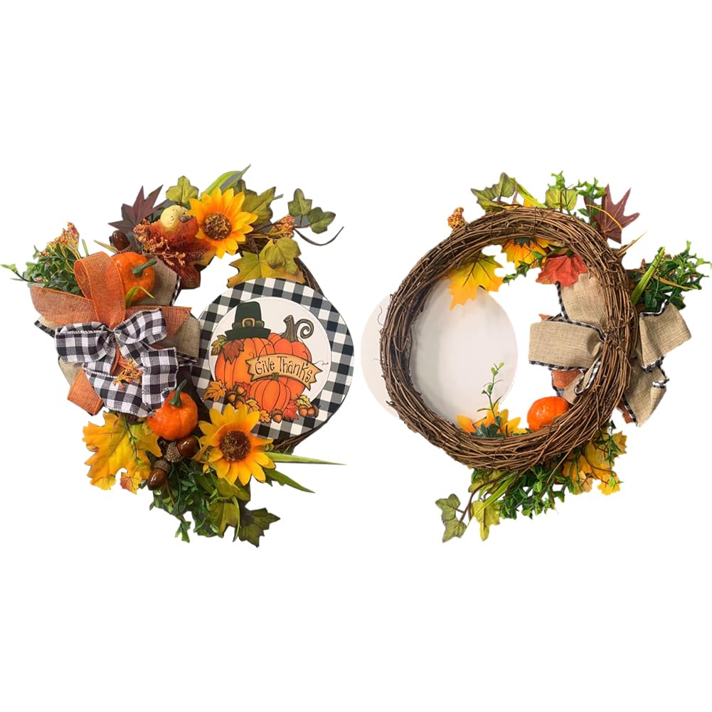 40 cm Herbstkranz for Haustür-Dekoration, Herbst-Ahornblatt-Kürbis-Beeren-Girlande, künstlicher Blumenkranz, Herbstkranz for Thanksgiving, Innen-Kamin-Fenster-Dekoration