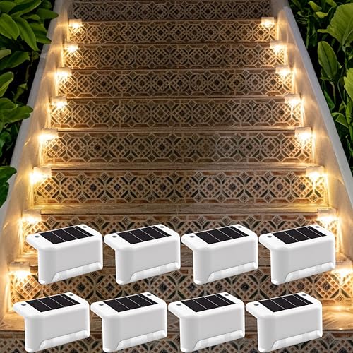 Liiisi 8 Unidades luz solar Escaleras, Decoracion terraza exterior, Luces Solares Escalones Exterior, Valla, Patio, Terraza, Canalón, Solar Lights Outdoor, Luz Cálida.