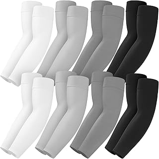 Mochabao 8 Pairs Soft Arm Sleeves, UV Sun Protection Cooling Compression Arm Covers for Outdoor Work, Sports, Men & Women
