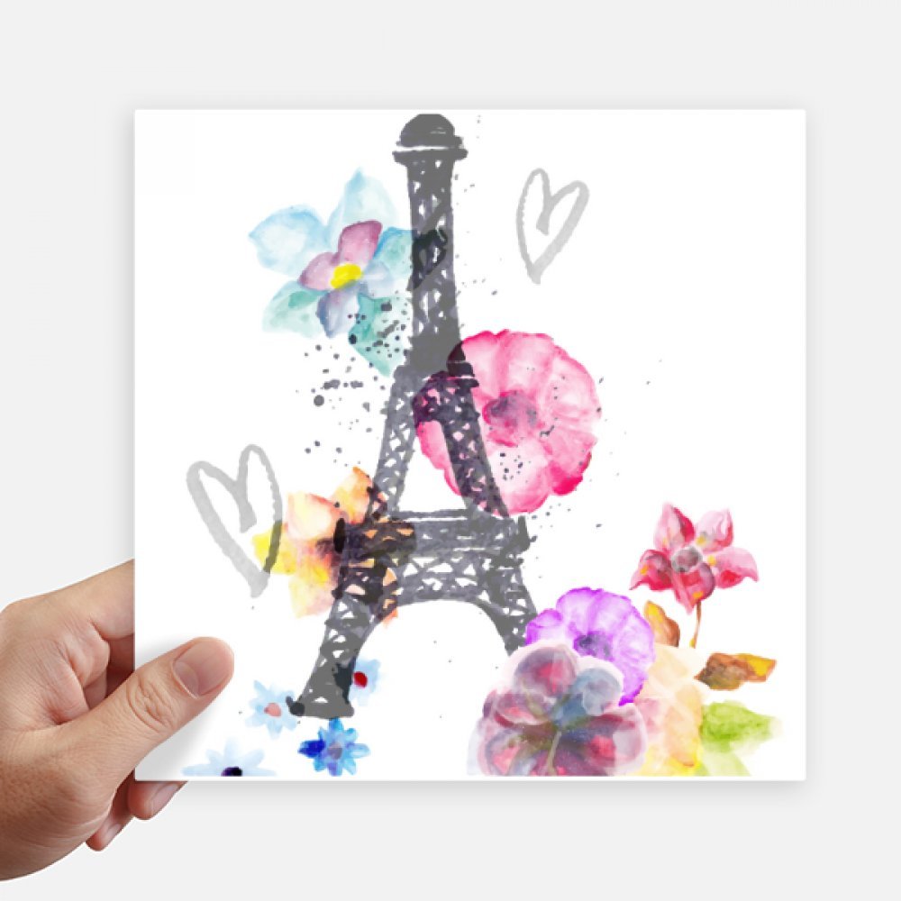 Sticker Tour Eiffel Coeur France autocollant carré multicolore imperméable pour moto 4Pcs