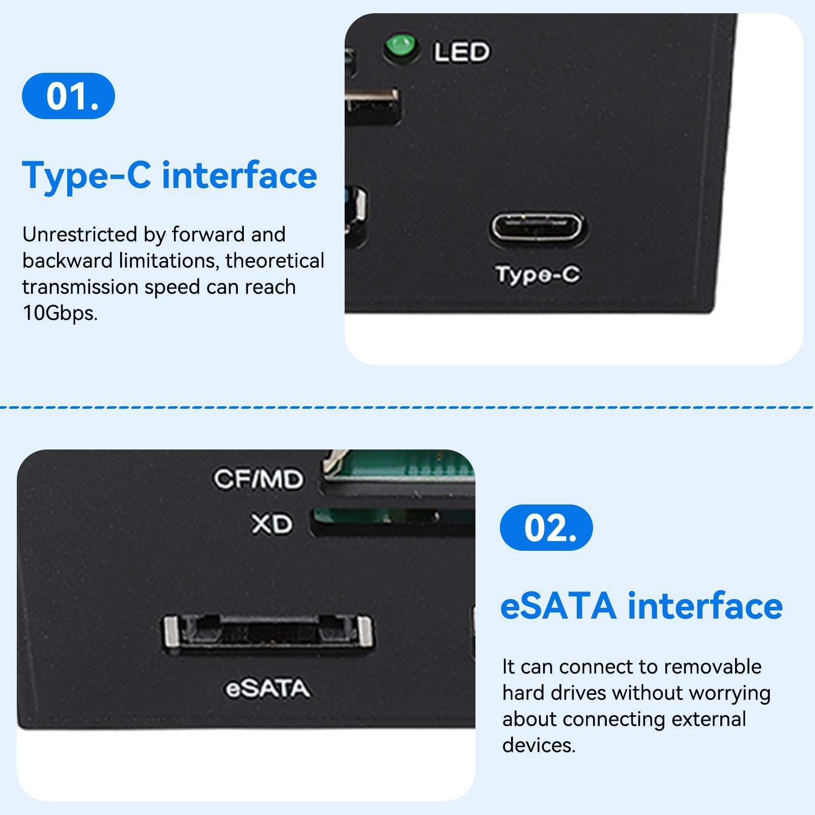 Lecteur De Carte Interne, 5,25 Pouces USB 3.0 Interface PC Panneau Avant Lecteur De Carte Interne Hub Lecteur De Carte Tout-en-Un M2 SD MS XD CF Carte TF pour Boîtier D'ordinateur Baie Avant