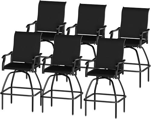 Miniatura 28 de LEVELEVE Juego de 2 taburetes de bar giratorios para patio, muebles de textileno para exteriores, estabilidad para todo tipo de clima (2, tela beige)