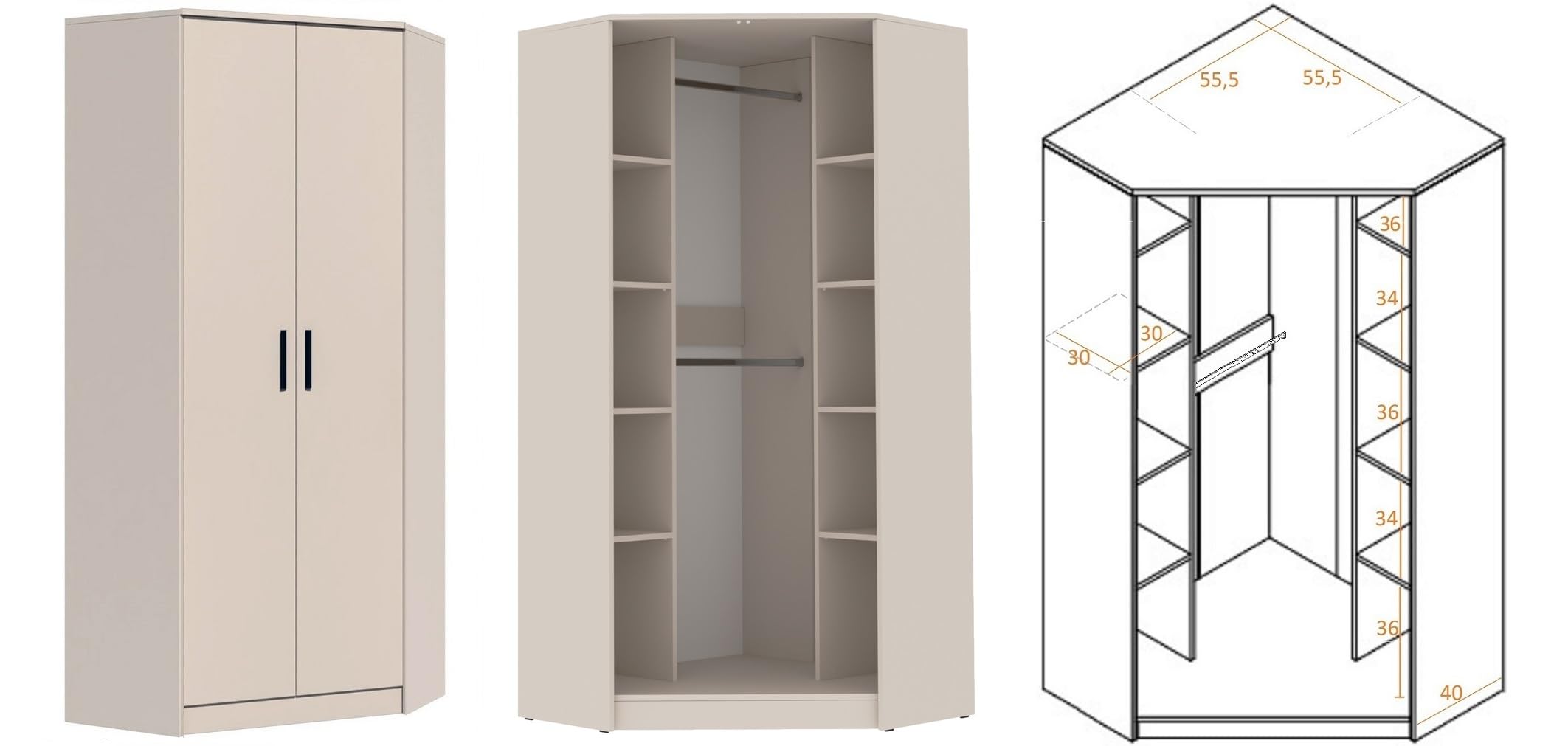 Grant Möbelset Set 38C Eckschrank geschloßenes Regal Kommode Schlafzimmer Jugendzimmer Arbeitszimmer 280x195cm Cashmere