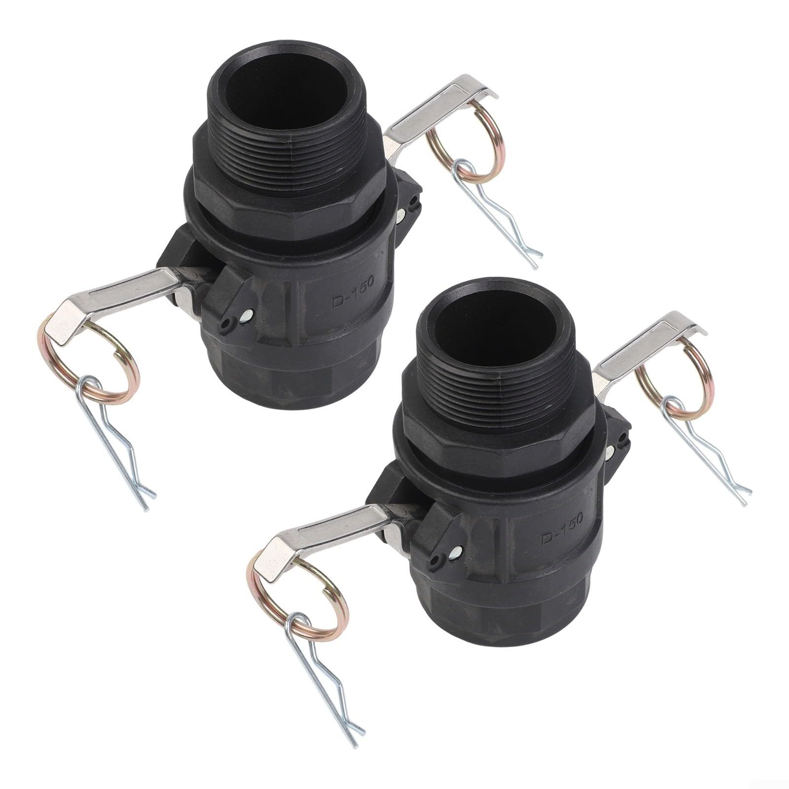 2 juegos de accesorios de polipropileno Camlock tipo D tipo F acoplamiento de conexión rápida de 1.5 pulgadas, accesorios de manguera plana negra para transferencia de agua y aceite (1.5