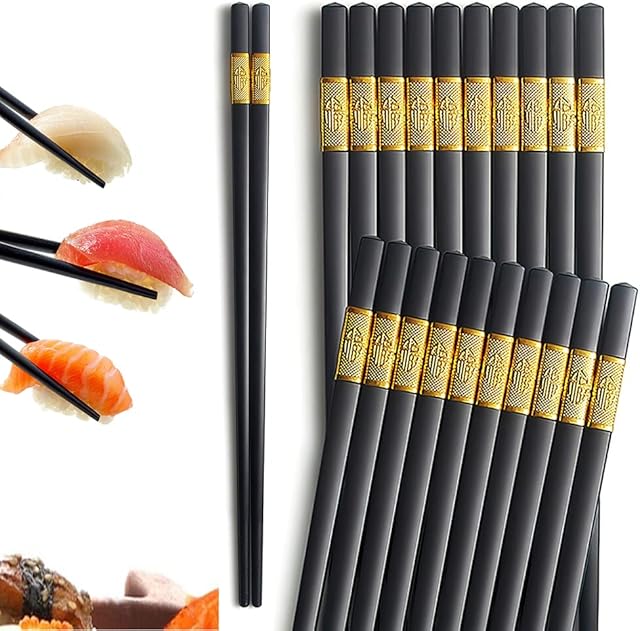 Chopsticks Reusable, 10 Pairs with a Kraft Paper Box, 9.5inch/24cm Alloy Material Dishwasher Safe Non-Slip Korean Japanese Chopsticks for Adult