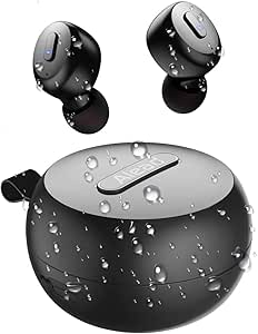 Alead TX8 Bluetooth 5.0 True Wireless Earbuds (TWS) med trådlöst laddningsfodral, IP68 vattentät, HiFi-ljud, djup bas, automatisk parning, 5H speltid, inbyggd mikrofon, Bluetooth in-ear hörlurar för sport