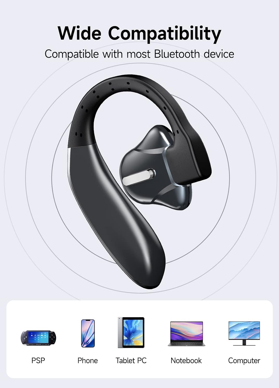 MANKIW Bluetooth Headset with Built-in Three Mic Bluetooth Earpiece V5.3 Hands-Free Wireless Earphones for Driving/Business/Office, Compatible for iOS/Android Cellphone(Black)