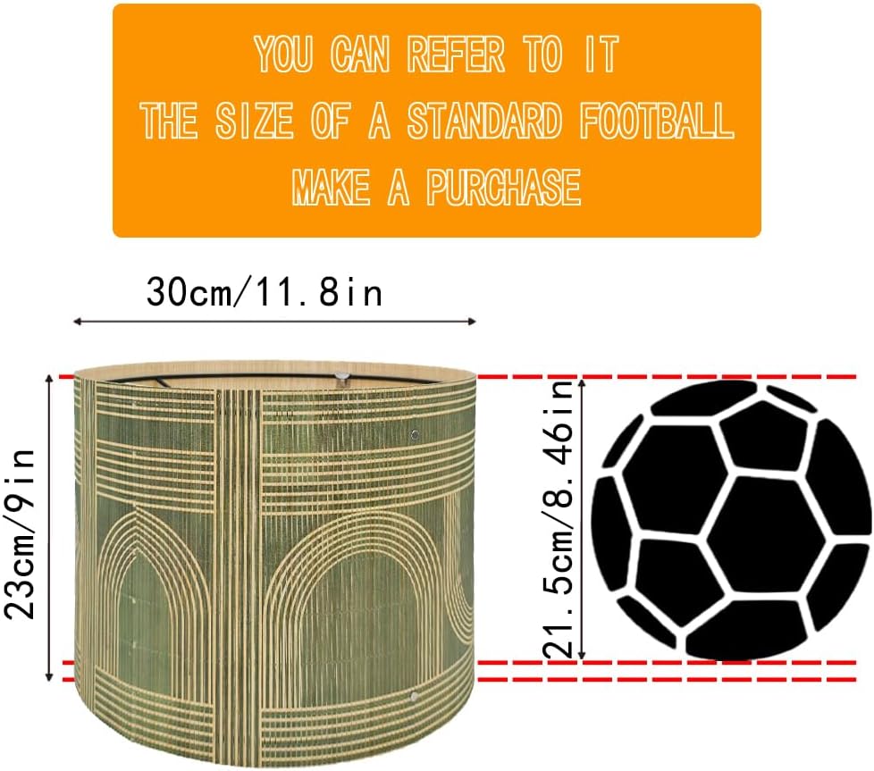 Rustic lamp Shade Bamboo with Decorative Green Geometric Figure Drum lamp shade for table lamps and floor lamps Ideal for Living Room Bedroom Groovy Easy Assemble Size 11.8 * 9.05Inch (Art Deco A)