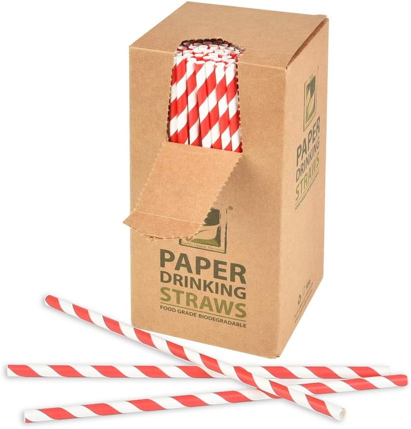 100% Compostable Paper Straws Disposable [7.75", Red Stripe, 10000 Count], Paper Straws for Drinking, Eco Friendly, Biodegradable, Sturdy Straws with Soy-Based Ink by Earth's Natural Alternative