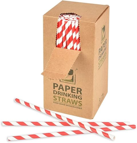 Earth's Natural Alternative Pajita de papel, 250 unidades, 7.75 pulgadas, rayas rojas