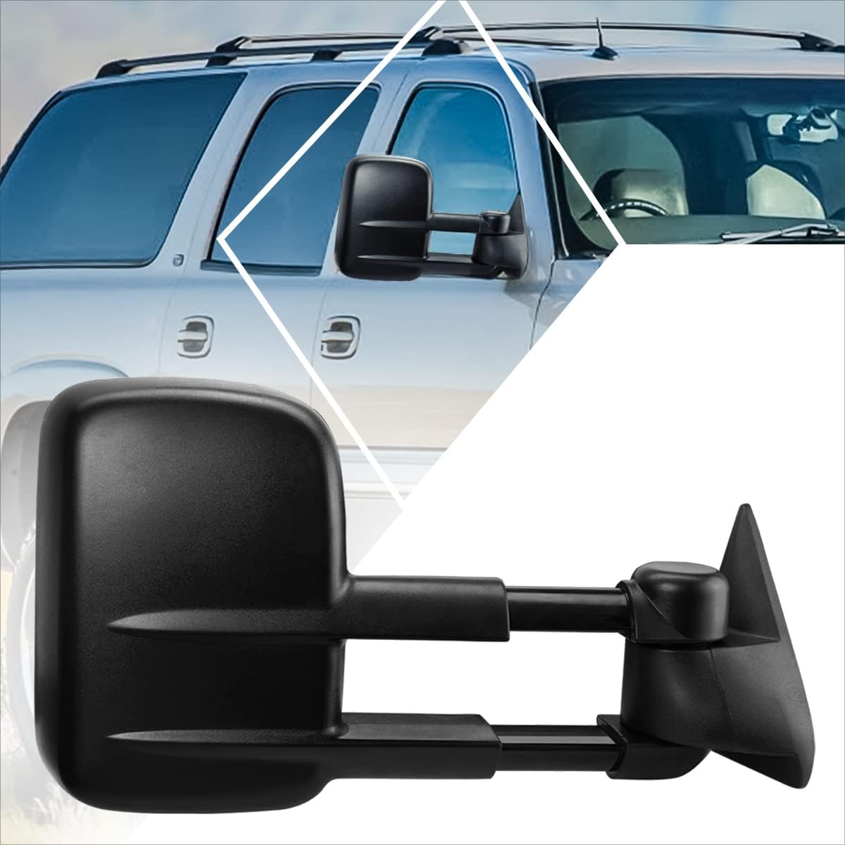 [Passenger Side] Manual Extendable Tow Towing Mirrors Compatible with Silverado Sierra 99-07,Black