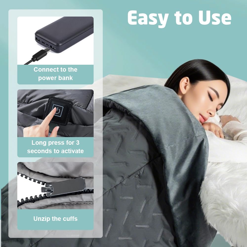 Coperta elettrica con batteria senza fili, 140 x 112 cm, batteria da 10000 mAh, coperta termica USB con 12 zone di riscaldamento e 3 livelli di regolazione della temperatura, lavabile, per casa