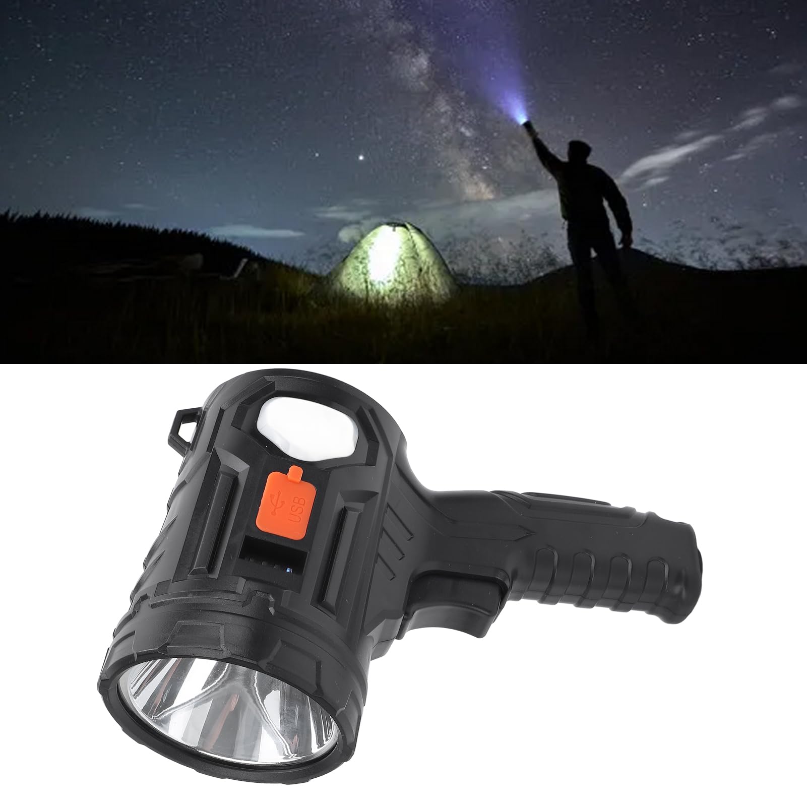 Wiederaufladbarer Scheinwerfer, Tragbarer 3-Farben-LED-Taschenlampen-Suchscheinwerfer mit Farbfilterlinsen für die Jagd Im Freien, Camping, Angeln