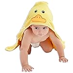 HIPHOP PANDA Hooded Towel - Rayon Made from Bamboo, Bath Towel with Bear Ears for Newborn, Babie, Toddler, Infant - Absorbent Large Baby Towel - Yellow Duck, 30 x 40 Inch