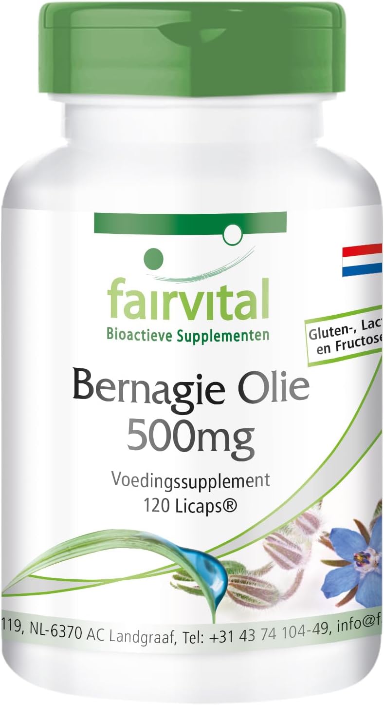 Bernagie olie capsules 500mg – (borage oil, komkommerkruid) – HOOG GEDOSEERD – VEGAN – 120 LiCaps® – rijk aan gamma-linoleenzuur (Omega-6)