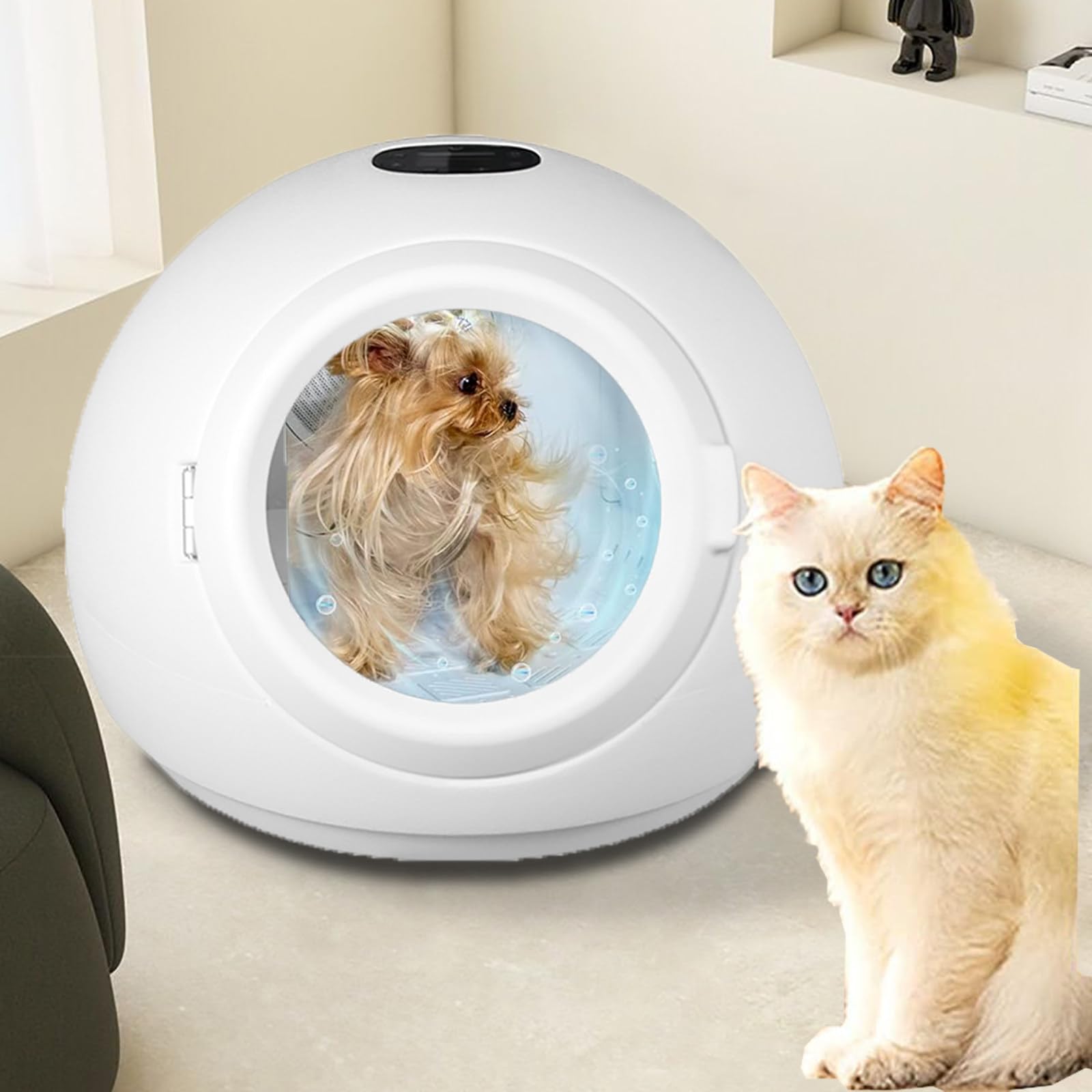 Haustiertrockner, Automatische Haustier-Trockenbox Groß für Katzen und Hunde, 55L, Extrem Leise Katzen-Hunde-Trockenbox mit Temperaturregelung und 360°-Trocknung,220V