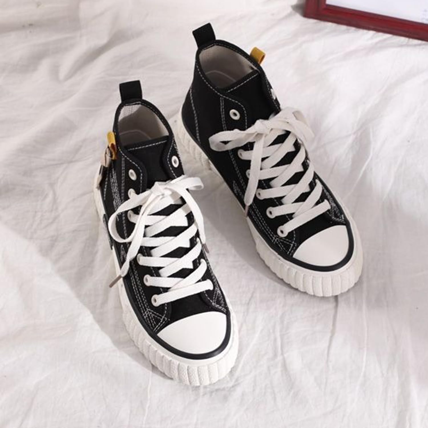 Sneakers Alte in Tela da Donna con Lacci Scarpe da Ginnastica Casual per Primavera e Autunno Scarpe Sportive Piatte Eleganti e Stilose