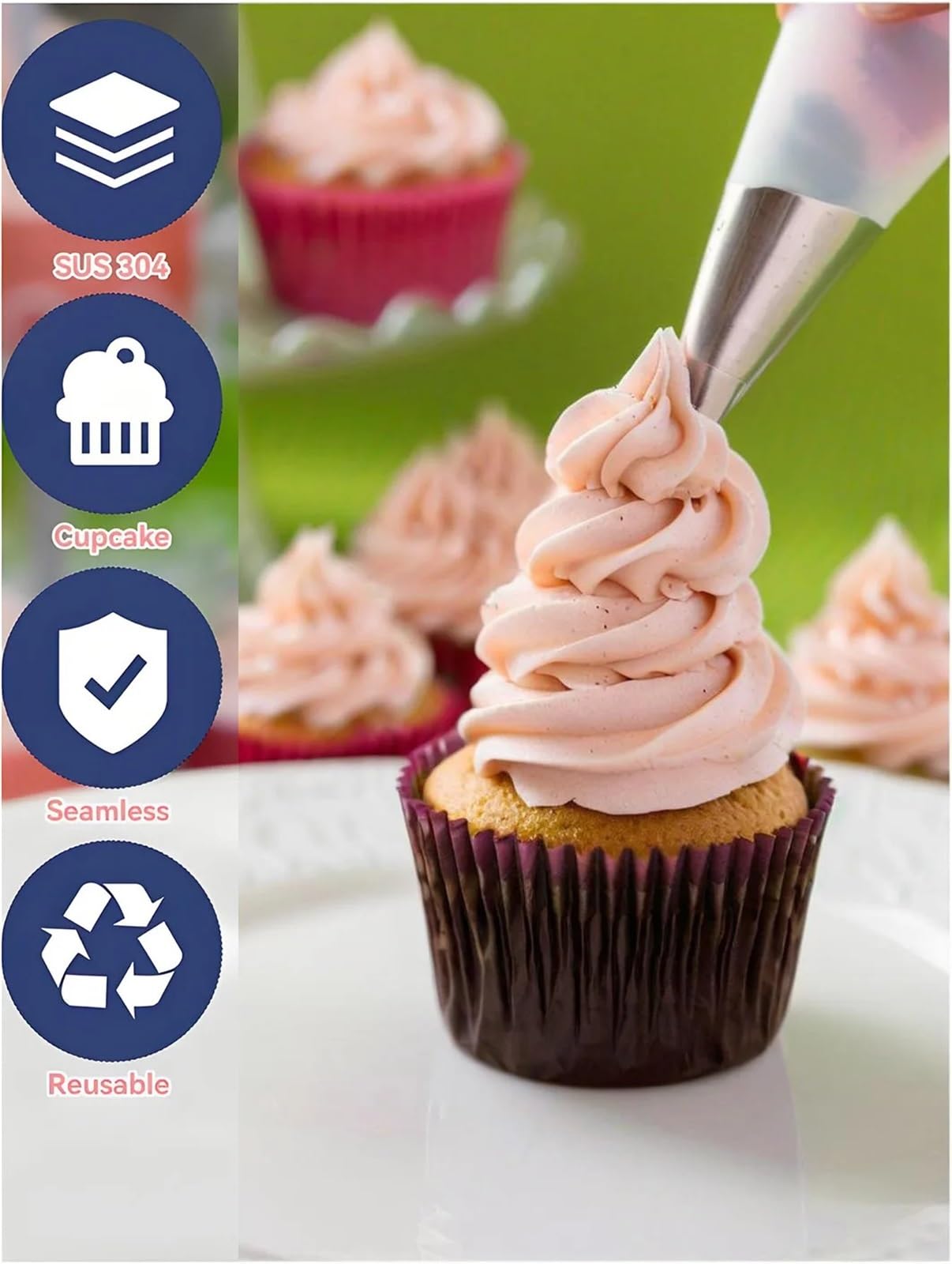Sac a poche 8pcs Piping Nozzles Set, Stainless Steel Icing, Cream Cake Tips For Dessert Biscuit Cup, Kitchen Accessories