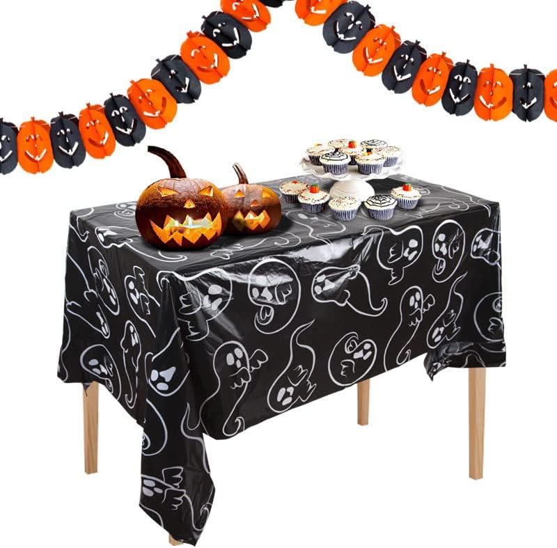 Jwssor Halloween Tablecloth,220x130cm Waterproof Tablecloth,Ghost Tablecloth for Halloween Party Decoration