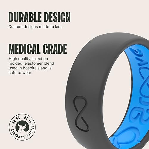 Miniatura 2 de Groove Life - Anillo de boda de goma transpirable para hombres, de silicona sólida, diseño único, cobertura de por vida, anillo de ajuste cómodo