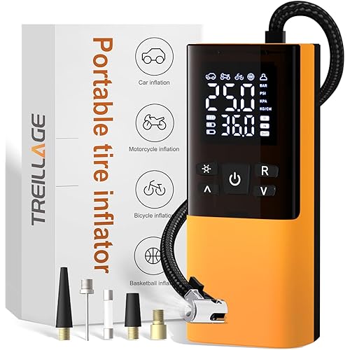 Tire Inflator Portable Air Compressor, Air Pump for Car Tires 5X Faster 150 Psi Digital Pressure Gauge, LED Light and Auto Shut-off Cordless Pocket Portable Pump for Car, Motorcycle, Bike, Balls etc.