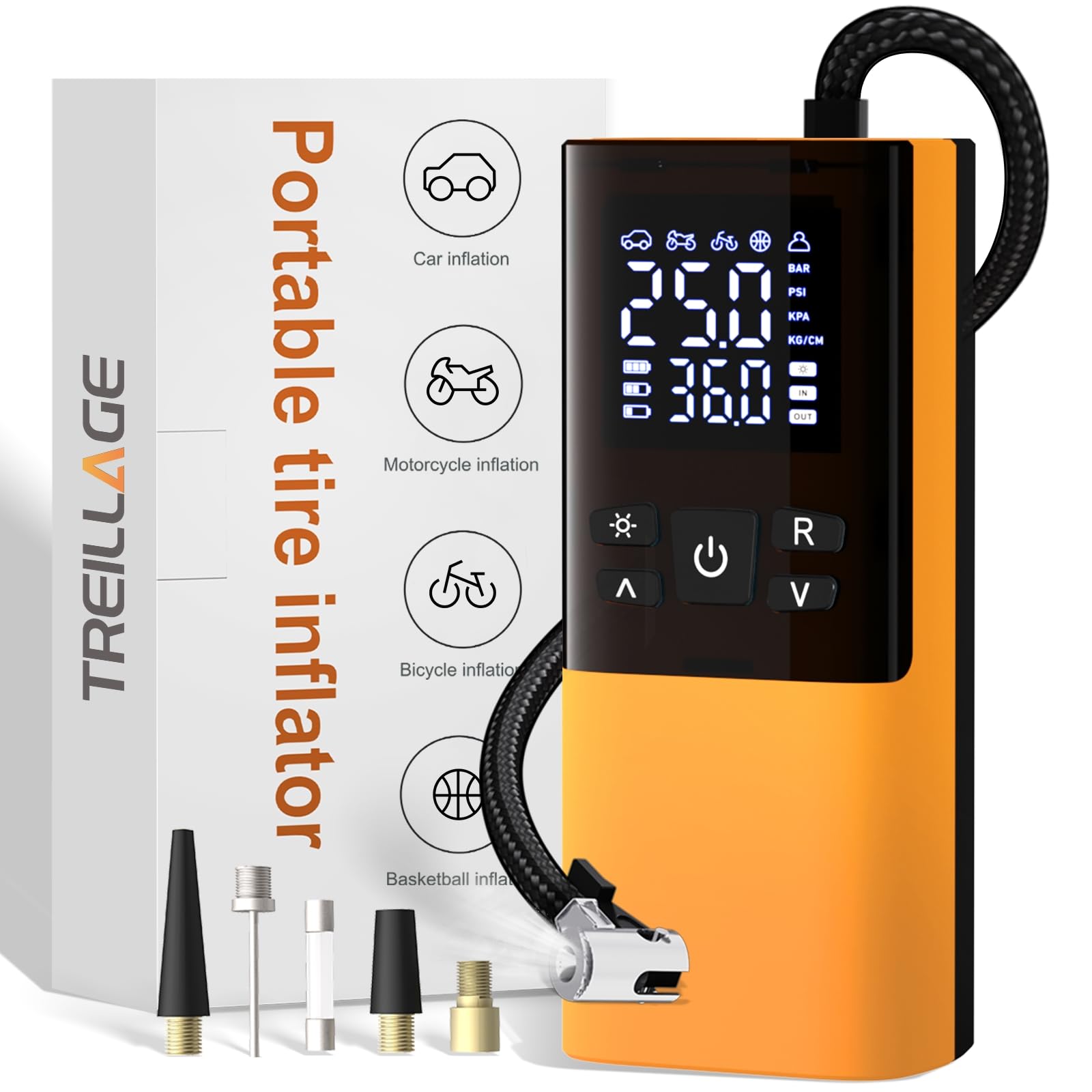 Tire Inflator Portable Air Compressor, Air Pump for Car Tires 5X Faster 150 Psi Digital Pressure Gauge, LED Light and Auto Shut-off Cordless Pocket Portable Pump for Car, Motorcycle, Bike, Balls etc.