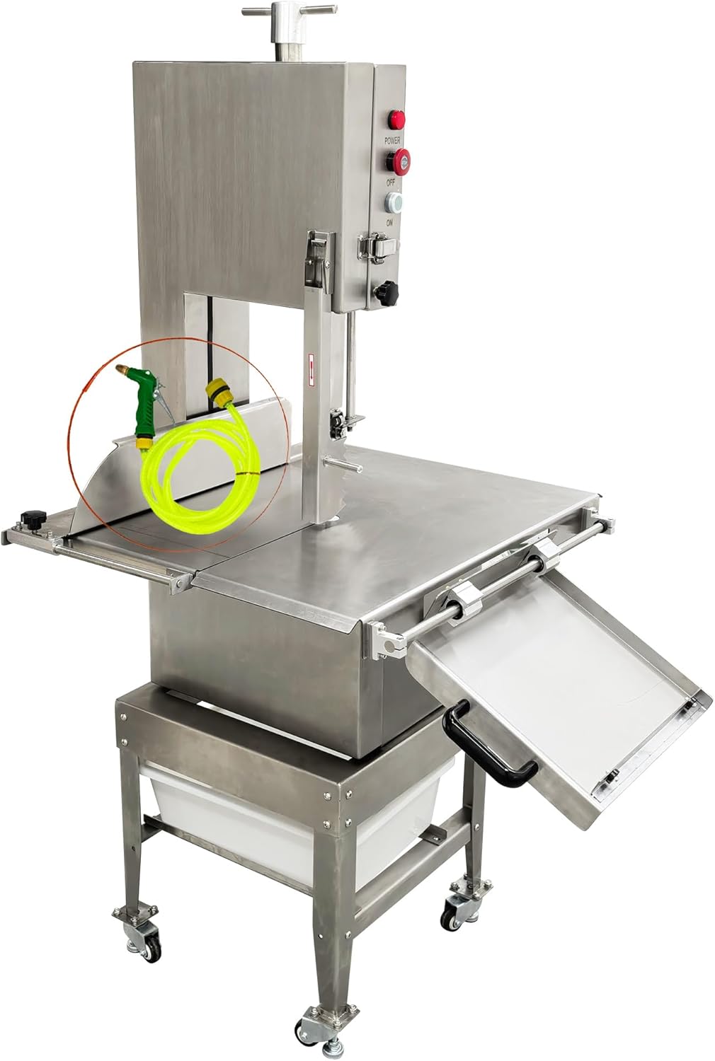 Electric Meat Bandsaw Bone Saw Machine, 9.84'' Cutting Thickness Frozen Beef Pork Cutter with Spare Blade, Water Gun, 110V Stainless Steel Meat Band Saw 2200lbs/h, Worktable 29.13x25.2''