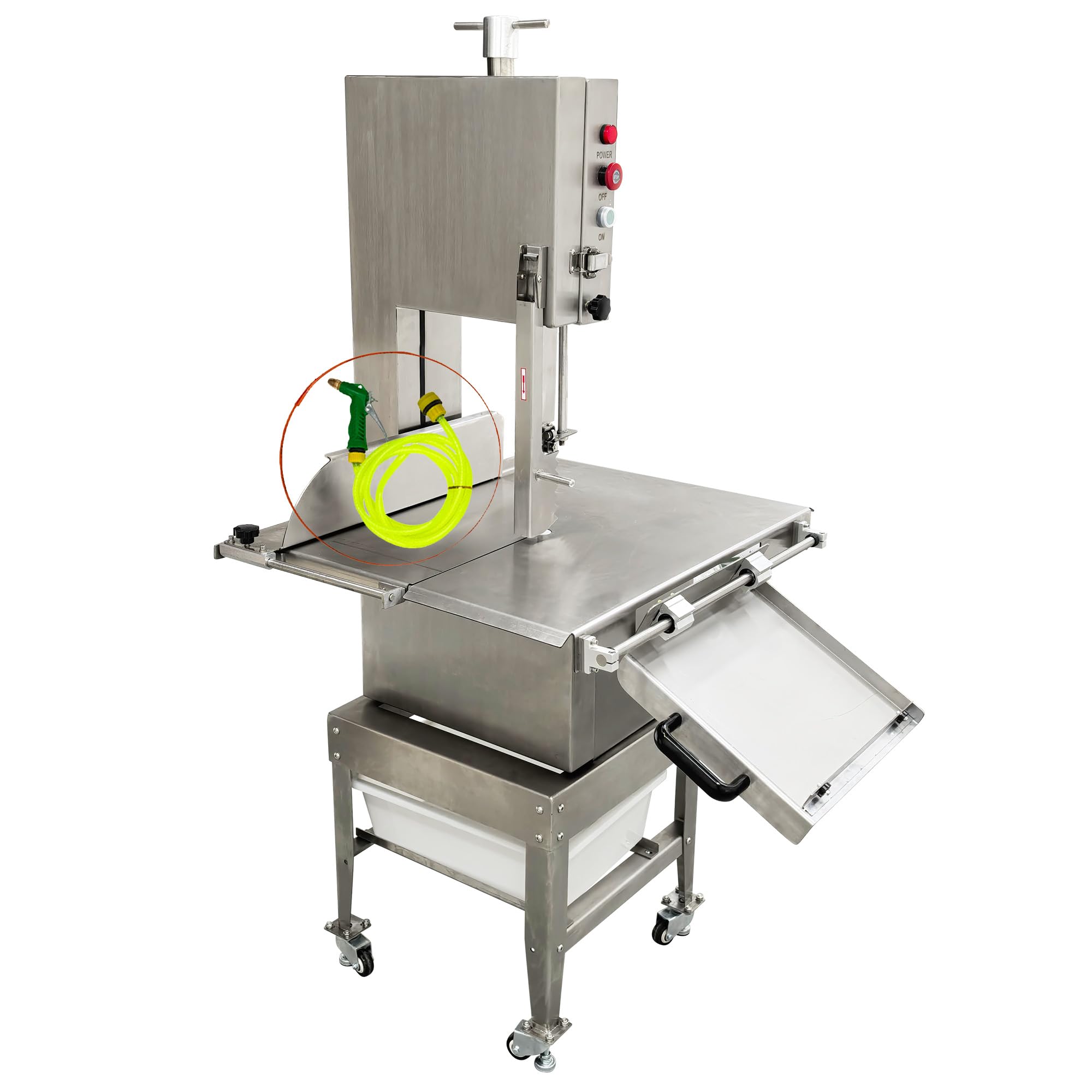 HayWHNKN Electric Meat Bandsaw Bone Saw Machine, 9.84'' Cutting Thickness Frozen Beef Pork Cutter with Spare Blade, Water Gun, 110V Stainless Steel