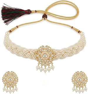 ZMS JEWELLERS Pearl Choker Necklace Set for Women, Kundan Pendant with Earrings, Classic Style, Lightweight Bridal Wedding... Price In India