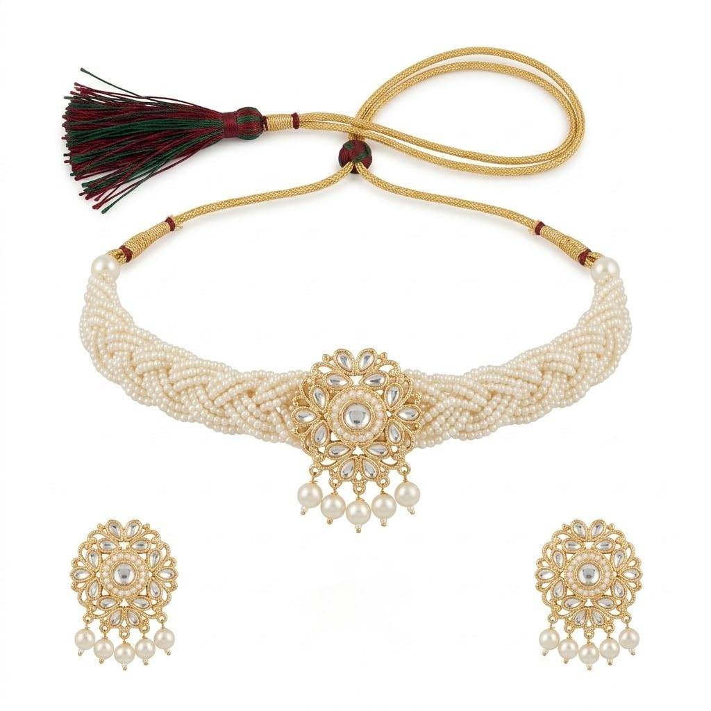 ZMS JEWELLERS Pearl Choker Necklace Set for Women, Kundan Pendant with Earrings, Classic Style, Lightweight Bridal Wedding... - Review, Price and Buying Guide