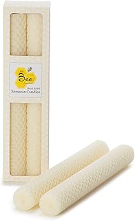 8 Inch Hand-Rolled Beeswax Taper Candles - Little Bee of Connecticut (Single Pair)