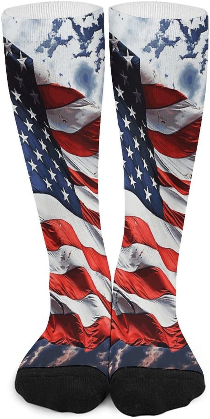US Flag Compression Sock Breathable Support Socks Lightweight Knee High Tube Socks for Women Men
