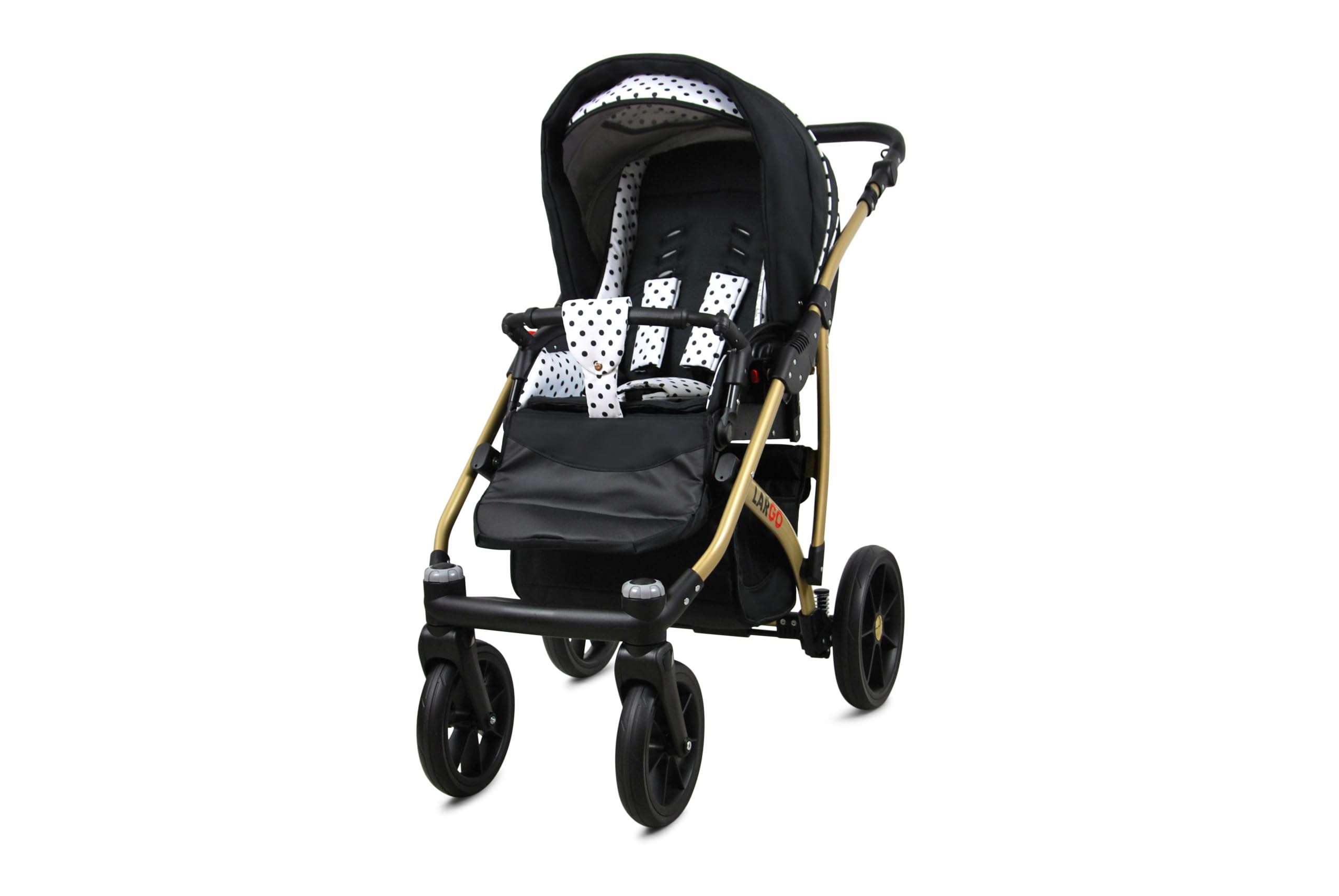 BabyLux Zestaw wózków dziecięcych 4 w 1 – Largo – w zestawie wanienka dla niemowląt, fotelik sportowy, fotelik samochodowy, stacja bazowa ISOFIX – fotelik samochodowy – zestaw wózków dziecięcych