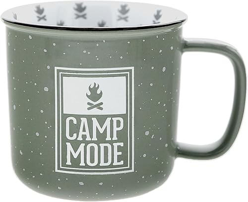 Pavilion Gift Company - Taza de cerámica Camp Mode de 18 onzas, color verde con acabado moteado, taza de café duradera de pared gruesa estilo