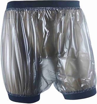 Adult Incontinence Pull-on Plastic Pants, Waterproof Vinyl Incontinence Pants,Washable Reusable Noiseless Adult Cloth Diaper,for Incontinence Blue L