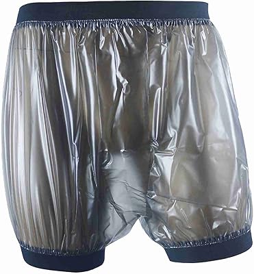 WEOBNAQ Adult Incontinence Pull-on Plastic Pants, Waterproof Vinyl Incontinence Pants,Washable Reusable Noiseless Adult Cloth Diaper,for Incontinence Blue L