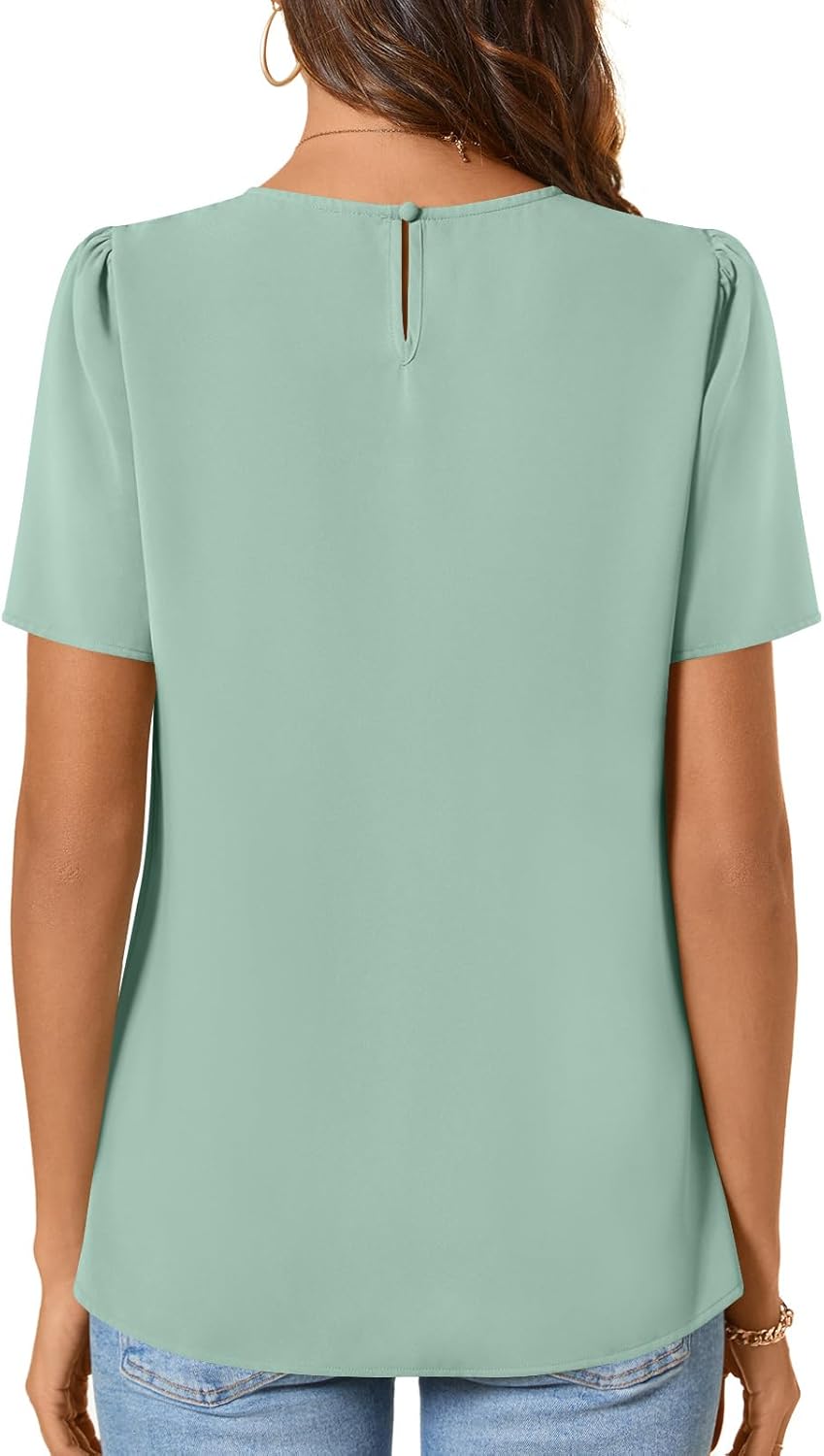 ALIGADUO Womens Summer Basic Chiffon Blouse Pleated Crewneck Shirts Casual Trendy Tops - Image 3