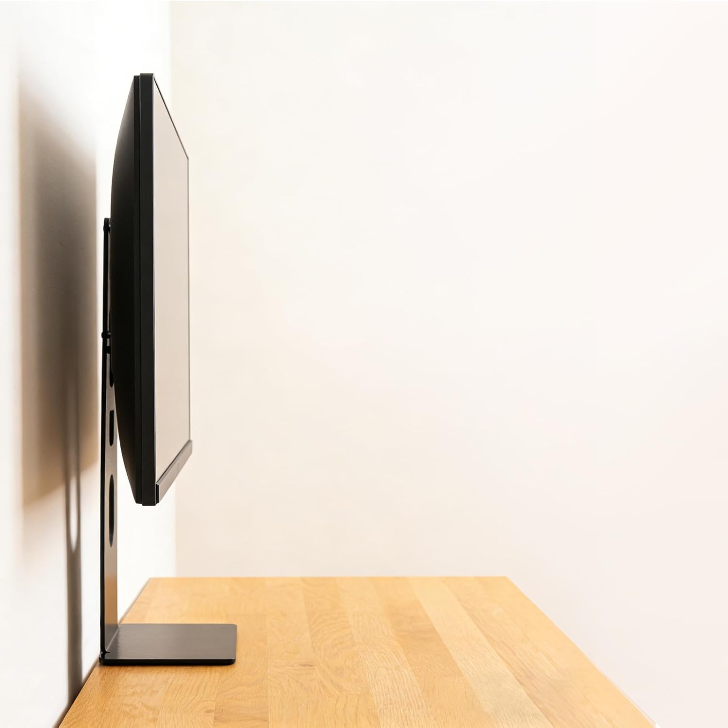 Universal Low Profile Single Screen Computer Desktop Gaming Monitor Replacement Stand, Vertical Mount Compatible with ≤27 Inch VESA 75/100, Power Port Downward or Horizontal Out