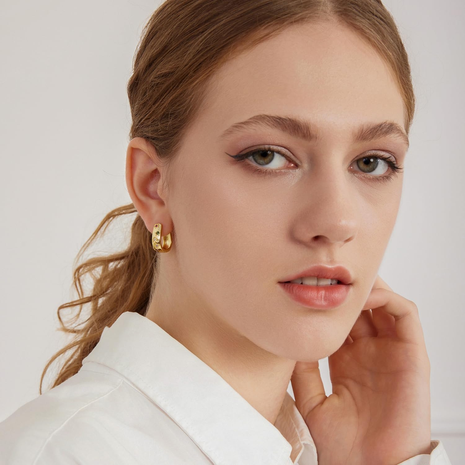 Silver/Gold Dainty Huggie Earrings for Women Inlaied with Colorful Cubic Zironiza Statement Earrings for Women Gifts - Image 3