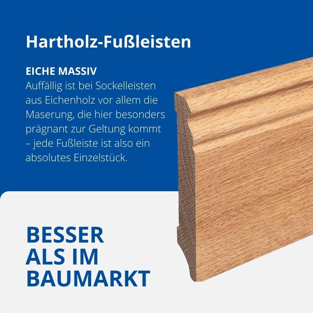 REESE Massivholz-Sockelleisten | Eiche geölt | Hamburger/Berliner Profil | 100mm Höhe | 1 Stück / 2,3lfm
