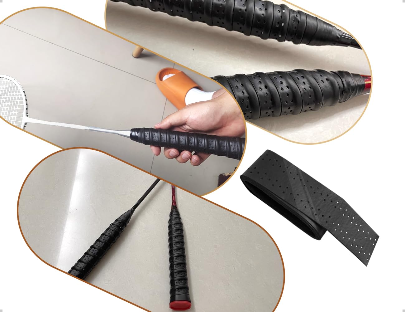 Cintas de Agarre para Raquetas de Tenis Antideslizantes Autoadhesivas Paquete de 4 Negro