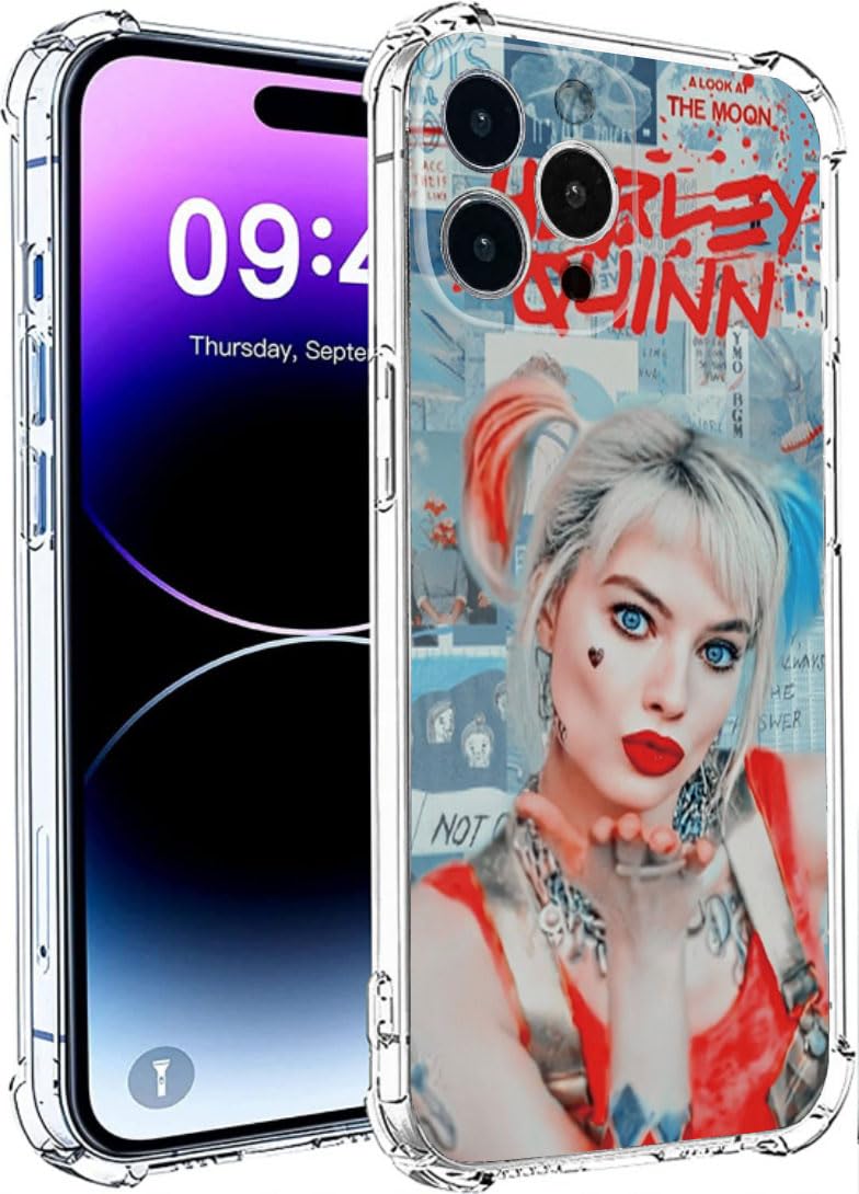 XSHIP for iPhone 14 Pro Max, Cool Movies Harley Character Design Pattern Design Case for Women and Girls, Slim Soft TPU Clear with Shockproof Scratch-Resistant with Camera Protection