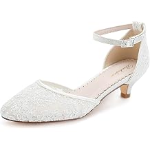 01127 Women s Wedding Shoes 1.57 Inch Low Heel Lace Ankle Strap Pumps Elegant Evening Bridal Heels