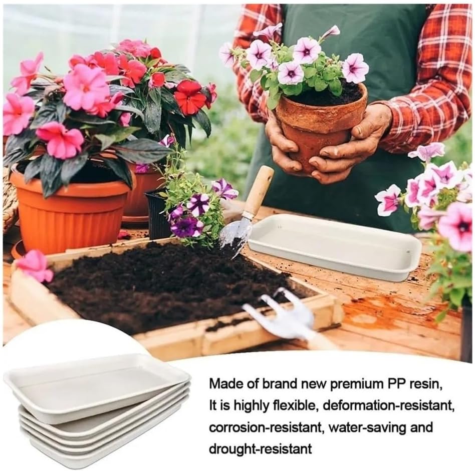 Flower Tray, Plastic Rectangle Tray Plant Saucer Indoor Outdoor Flower Pot Drip Trays,Planter Trays(Red,30cm)