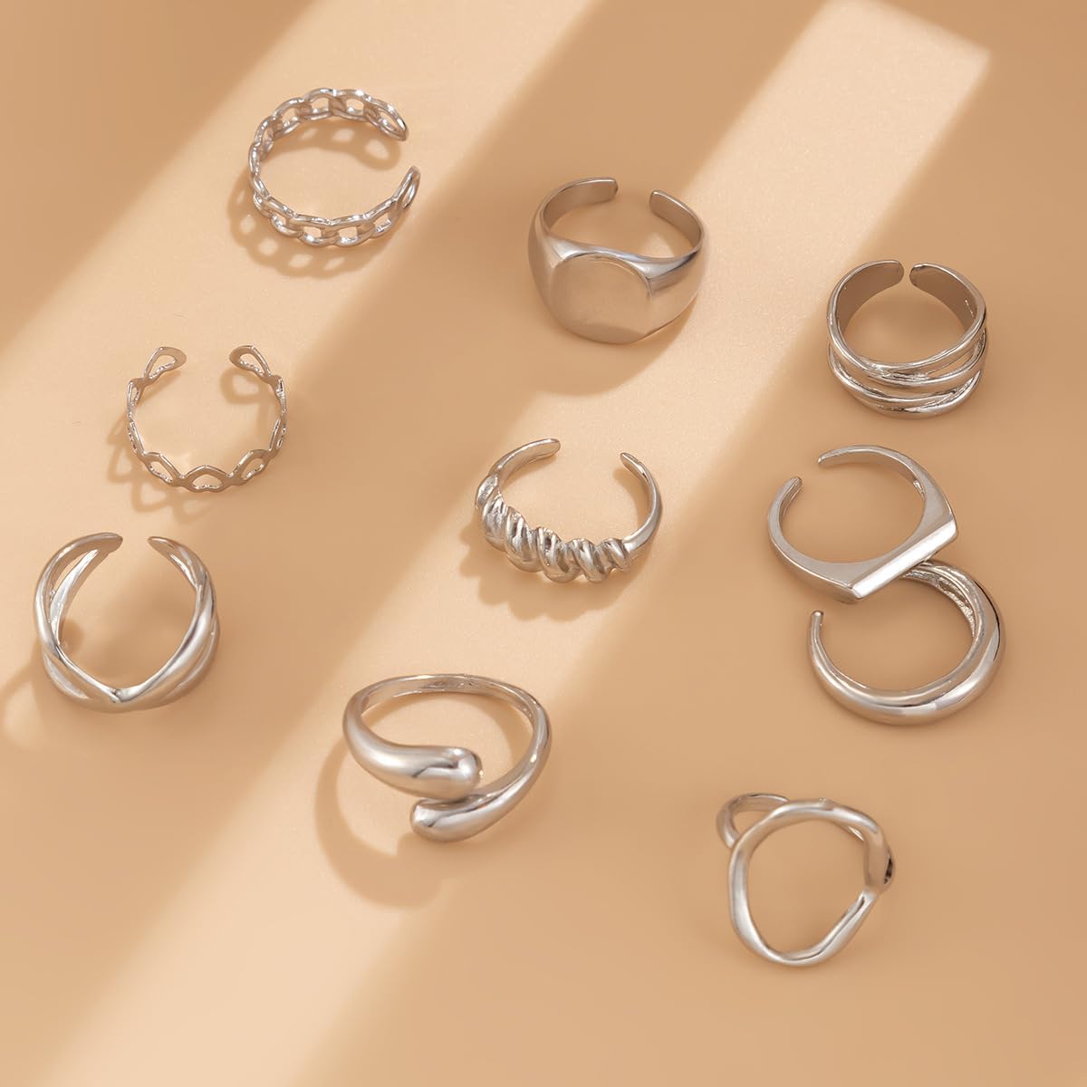 GiftInBox Gold Chunky Rings Set for Women Open Stacking Knuckle Ring Adjustable Round Dome Rings Set Minimalist Irregular Statement Women Ring Jewelry Gift - Image 4