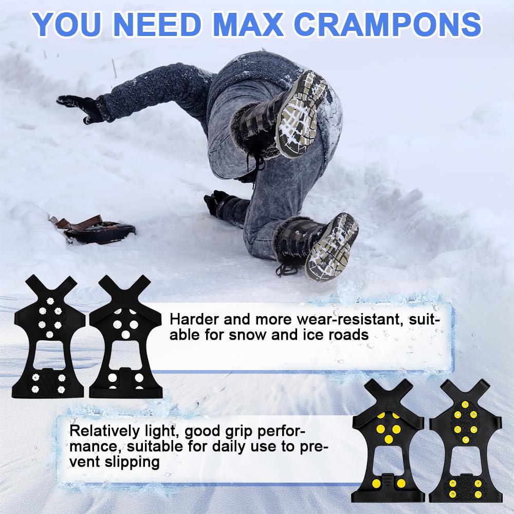 Ramponi per ghiaccio e neve, tacchetti per scarpe e stivali, antiscivolo, 10 punte in acciaio inox, protezione sicura per escursionismo, pesca, passeggiate