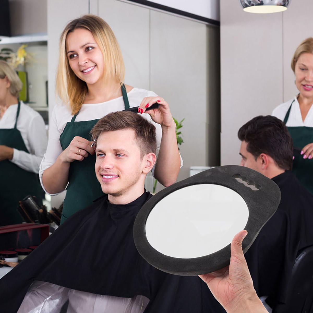 Specchio grande per parrucchiere e, 2 pezzi, rotondo e quadrato con cuscino in schiuma resistente agli urti ad alta definizione, adatto per taglio e acconciatura