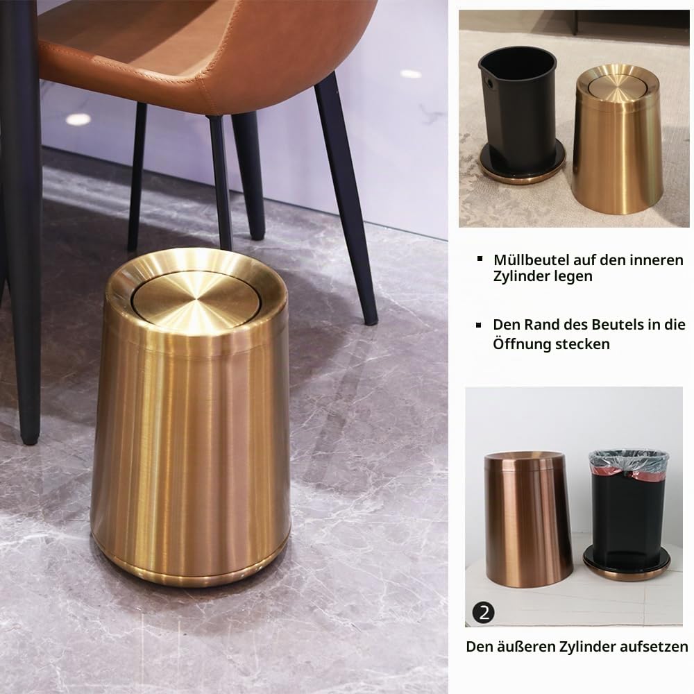 2,6 gallonen, der wackelnde müllbehälter, der wachsende metallcontainer, das bad, die küche, der wohnzimmer und das schlafzimmer (Roségold)